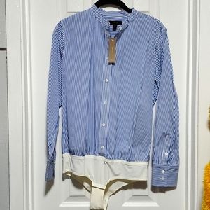 NWT J Crew Perfect Bodysuit blue and white stripe button up shirt